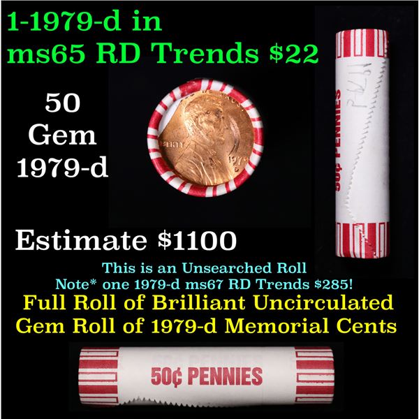 Shotgun Lincoln 1c roll, 1979-d 50 pcs Brandt 50c Wrapper.