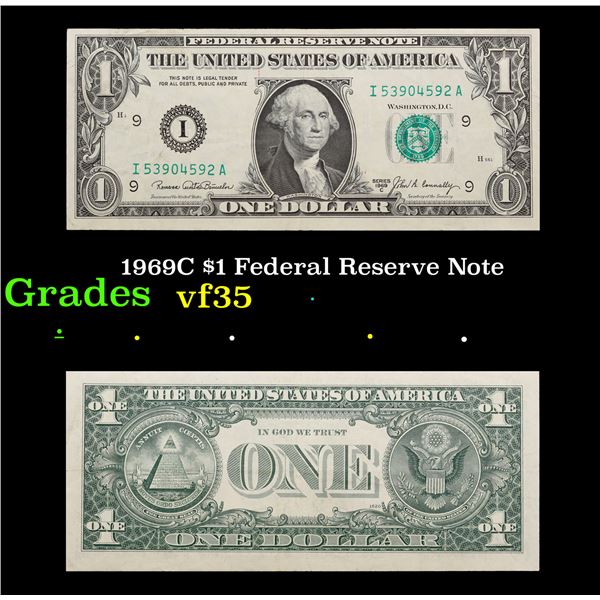 1969C $1 Federal Reserve Note Grades vf++