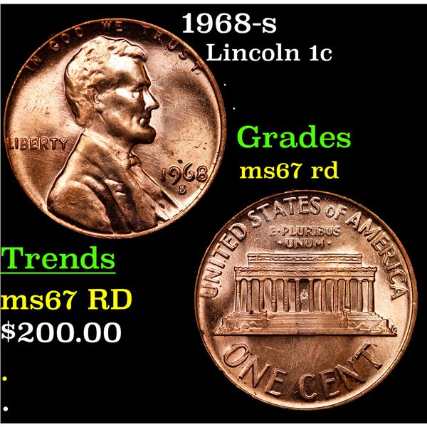 1968-s Lincoln Cent 1c Grades GEM++ Unc RD
