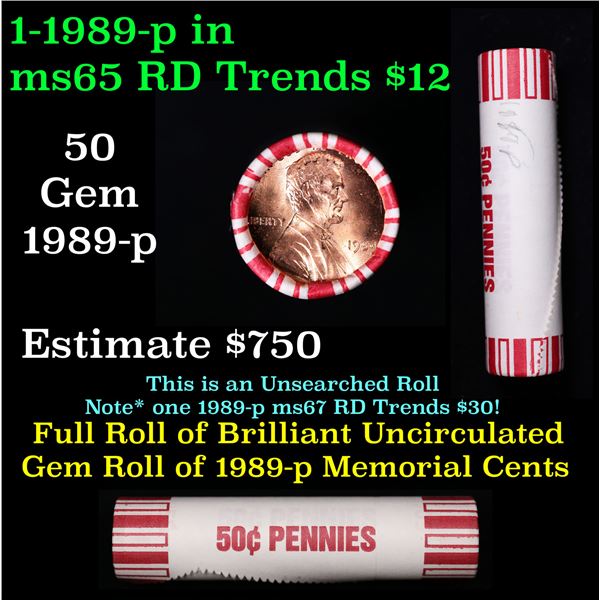 Shotgun Lincoln 1c roll, 1989-p 50 pcs Brandt 50c Wrapper.