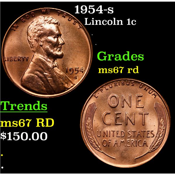 1954-s Lincoln Cent 1c Grades GEM++ Unc RD