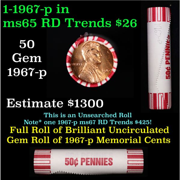 Shotgun Lincoln 1c roll, 1967-p 50 pcs Brandt 50c Wrapper.