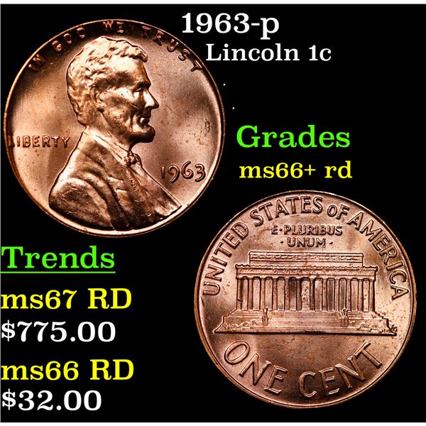 1963-p Lincoln Cent 1c Grades GEM++ RD