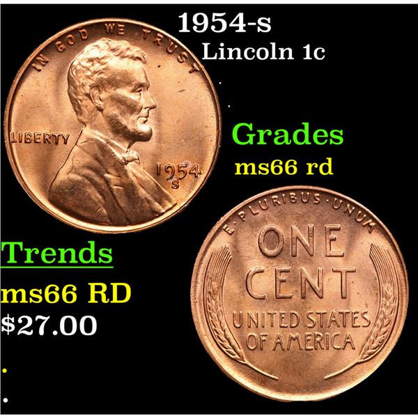 1954-s Lincoln Cent 1c Grades GEM+ Unc RD