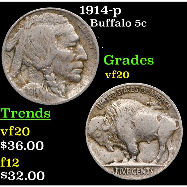 1914-p Buffalo Nickel 5c Grades vf, very fine