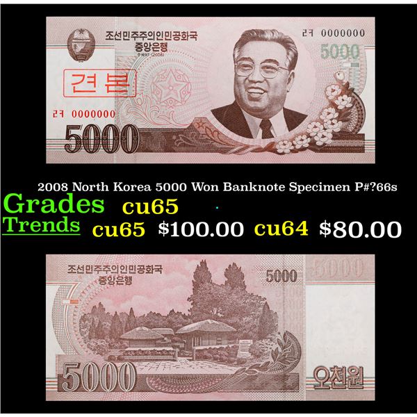 2008 North Korea 5000 Won Banknote Specimen P#?66s Grades Gem CU