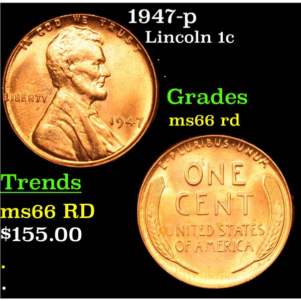 1947-p Lincoln Cent 1c Grades GEM+ Unc RD