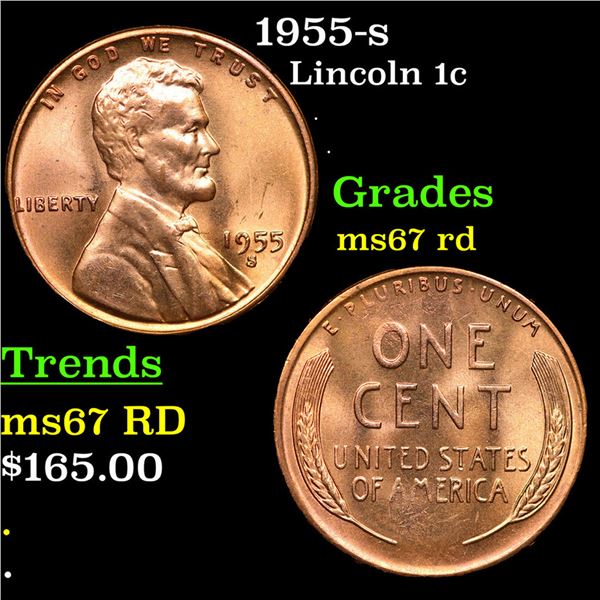 1955-s Lincoln Cent 1c Grades GEM++ Unc RD