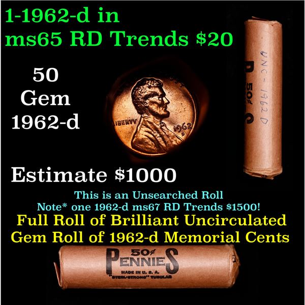 Shotgun Lincoln 1c roll, 1962-d 50 pcs Steel-Strong Wrapper.