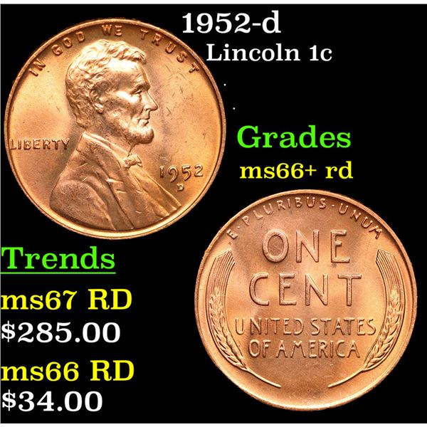 1952-d Lincoln Cent 1c Grades GEM++ RD