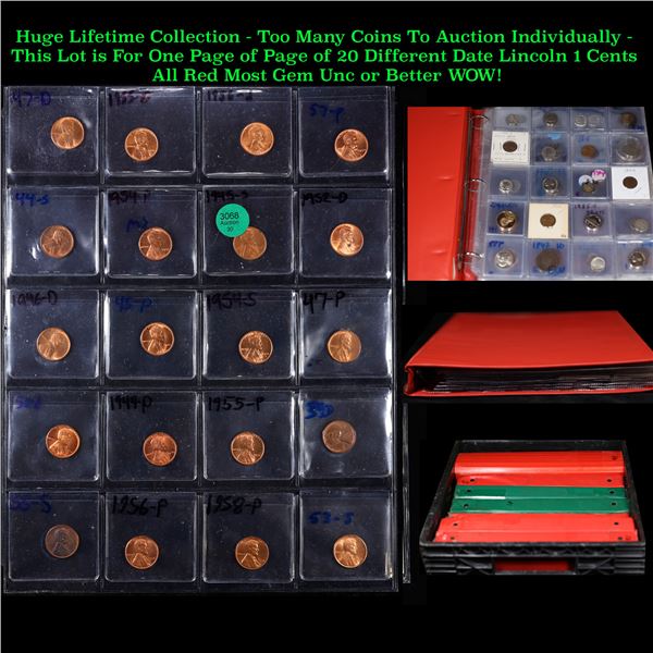 Page of 20 Different Date Lincoln 1 Cents Most Red Most Gem Unc or Better