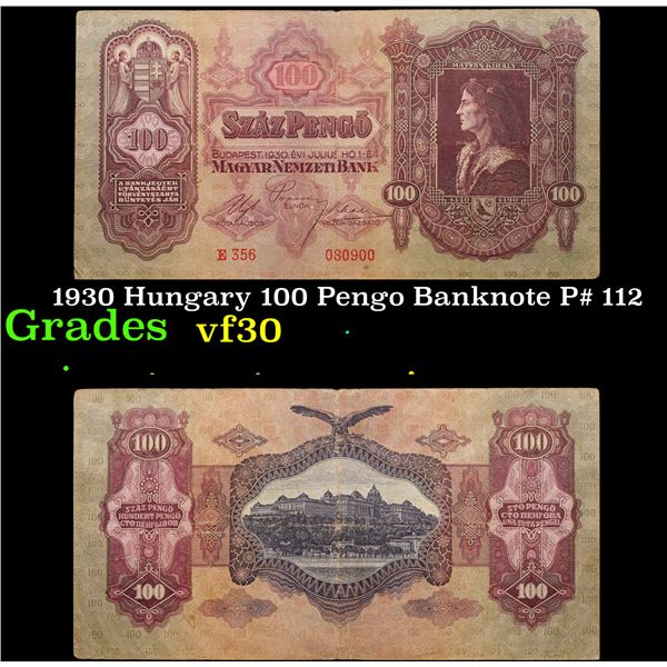 1930 Hungary 100 Pengo Banknote P# 112 Grades vf++