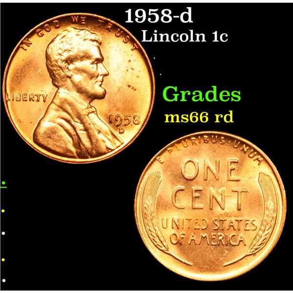 1958-d Lincoln Cent 1c Grades GEM+ Unc RD
