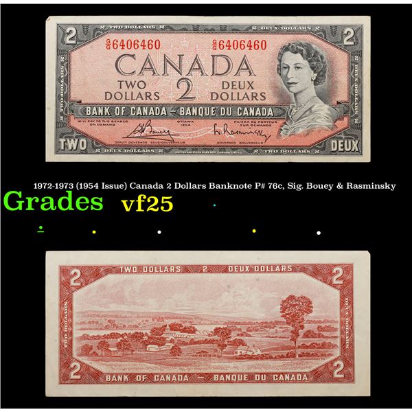 1972-1973 (1954 Issue) Canada 2 Dollars Banknote P# 76c, Sig. Bouey & Rasminsky Grades vf+