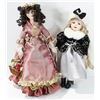 Image 1 : 2 PORCELAIN DOLLS ON STANDS - ONE W/BASKET OF FLOWERS