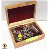 Image 1 : WOODEN JEWELRY BOX WITH ASSORTED JEWELRY