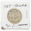 Image 1 : 1957 SILVER 50 CENT CANADIAN COIN