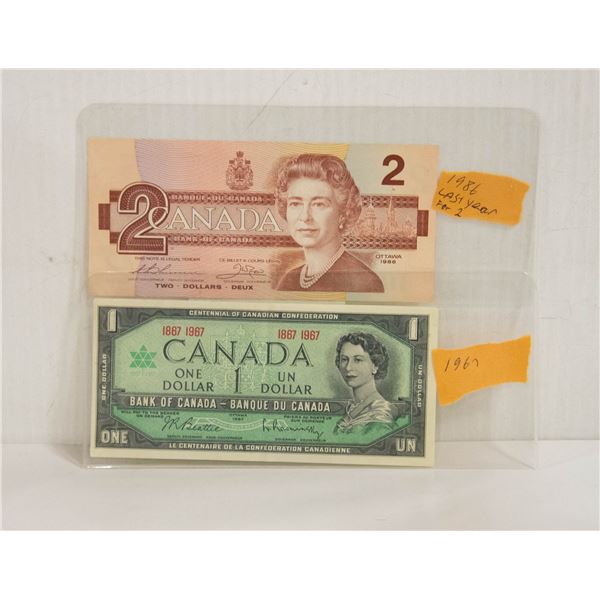 1967 $1 AND 1986 $2 NOTE