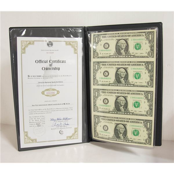$1 SET OF 4 UNCUT BILLS WITH
