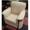 VINTAGE FORMAL UPHOLSTERED CHAIR W/WOOD ACCENTS