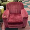 VINTAGE RED FABRIC CHAIR 37" X 30" X 31"