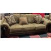 BROWN FABRIC AND WOOD SOFA WITH CUSHIONS
