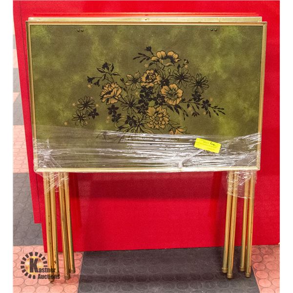 SET OF TWO VINTAGE BRASS-TRIM TV TRAY