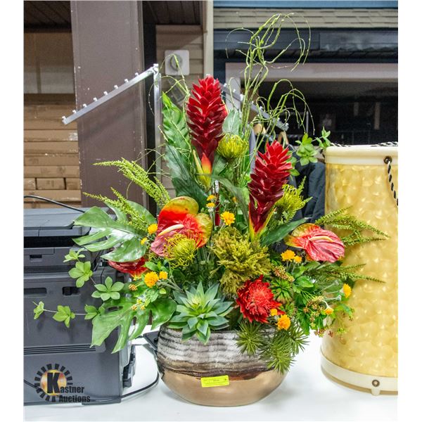 LARGE HAWAIIAN ARRAGEMENT IN POTTERY COLORED BASE