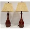Image 1 : PAIR OF WOOD LAMPS WITH FERN DESIGN
