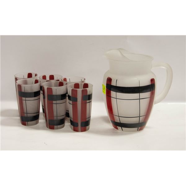 M.C.M.ZRT GLASS PITCHER AND 6 GLASSES