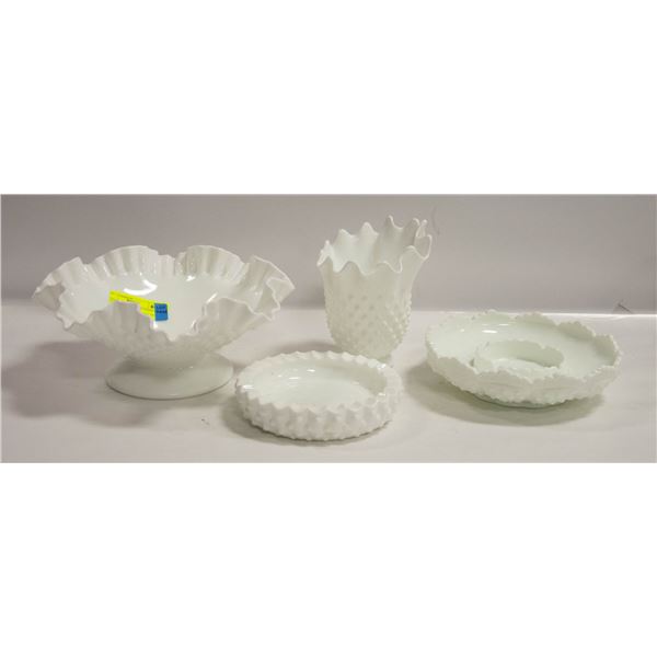 STAMPED FENTON MILK GLASS 4 PIECES