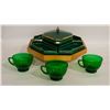 Image 1 : 3 GREEN GLASS TEA CUPS, GREEN CERAMIC
