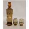 Image 1 : BROWN GLASS DECANTER WITH GOLD BANDING