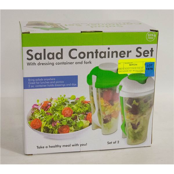 NEW SEALED 2 PACK SALAD CONTAINER SET WITH FORKS