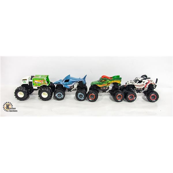 LOT OF 4 LARGE SIZED HOT WHEELS MONSTER TRUCKS
