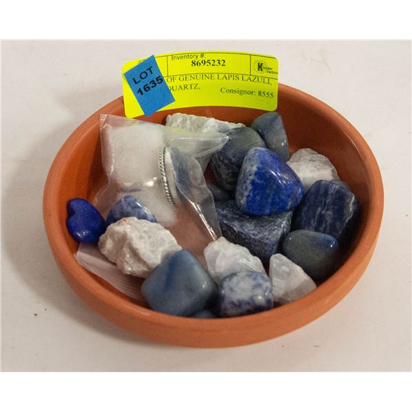 TRAY OF GENUINE LAPIS LAZULI, BLUE QUARTZ,