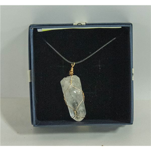 NEW WIRE WRAPPED POLISHED CLEAR QUARTZ GEMSTONE
