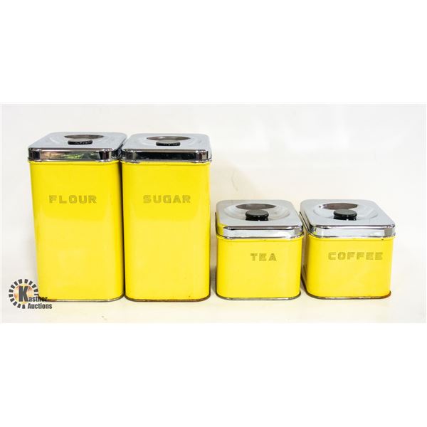 4 RETRO METAL KITCHEN CANISTERS