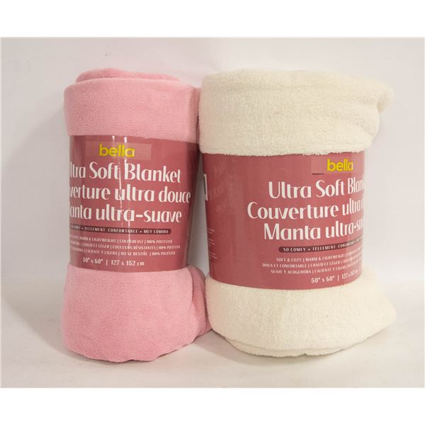 2 BRAND NEW ULTRA SOFT THROW BLANKETS