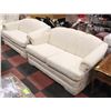 Image 1 : PAIR OF WHITE FABRIC LOVESEATS - NEEDS STEAM CLEAN