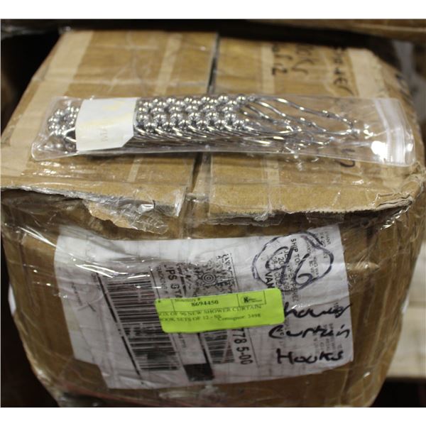 BOX OF 96 NEW SHOWER CURTAIN HOOK SETS OF 12 - SS