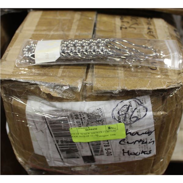 BOX OF 125 NEW SHOWER CURTAIN HOOK SETS OF 12 - SS