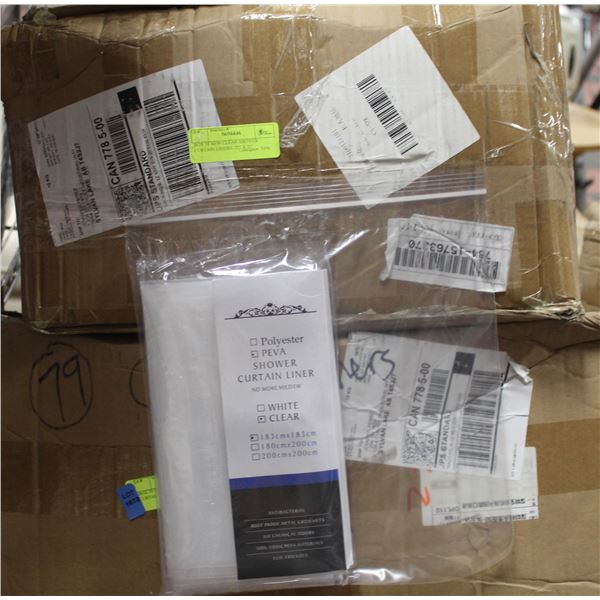 BOX 70 NEW CLEAR SHOWER CURTAIN LINERS, 72" X 72"