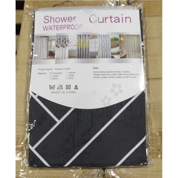 BOX OF 49 NEW SHOWER CURTAINS-BLACK & WHITE