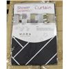 BOX OF 49 NEW SHOWER CURTAINS-BLACK & WHITE