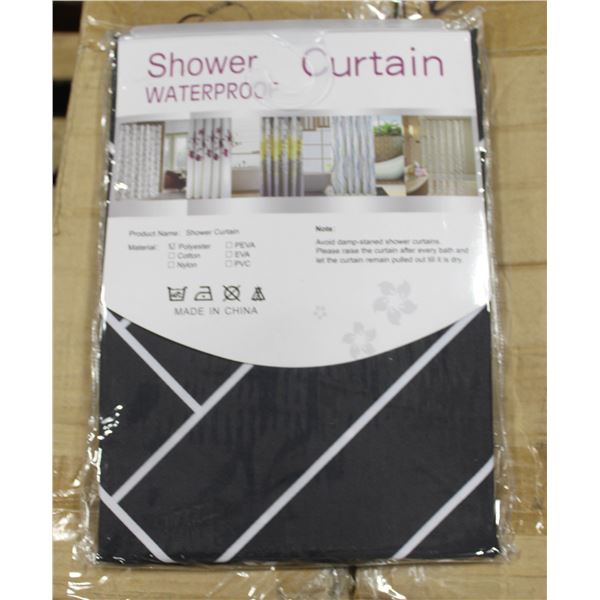 BOX OF 50 NEW SHOWER CURTAINS-BLACK & WHITE