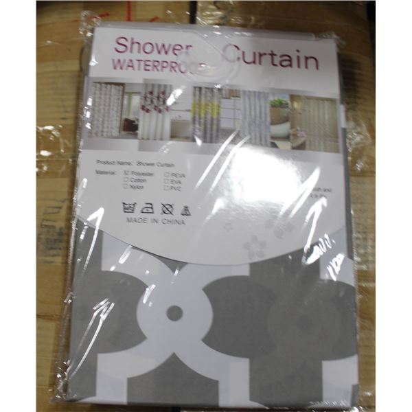 BOX OF 50 NEW SHOWER CURTAINS-GREY & WHITE