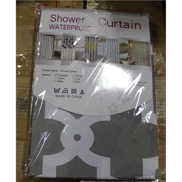 BOX OF 50 NEW SHOWER CURTAINS-GREY & WHITE