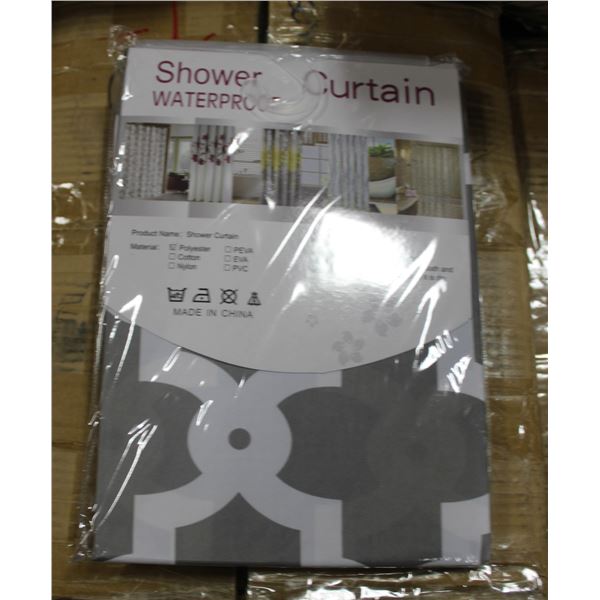 BOX OF 50 NEW SHOWER CURTAINS-GREY & WHITE