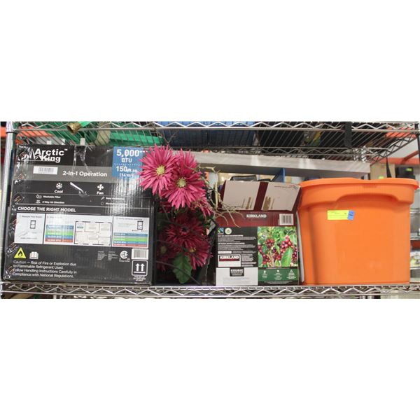 ORANGE TOTE WITH BINDERS IN IT, BOX OF